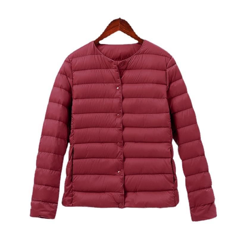 Nouvelle veste en duvet femme doublure légère et fine col court sans col manches longues porter chaud col rond fin léger haut