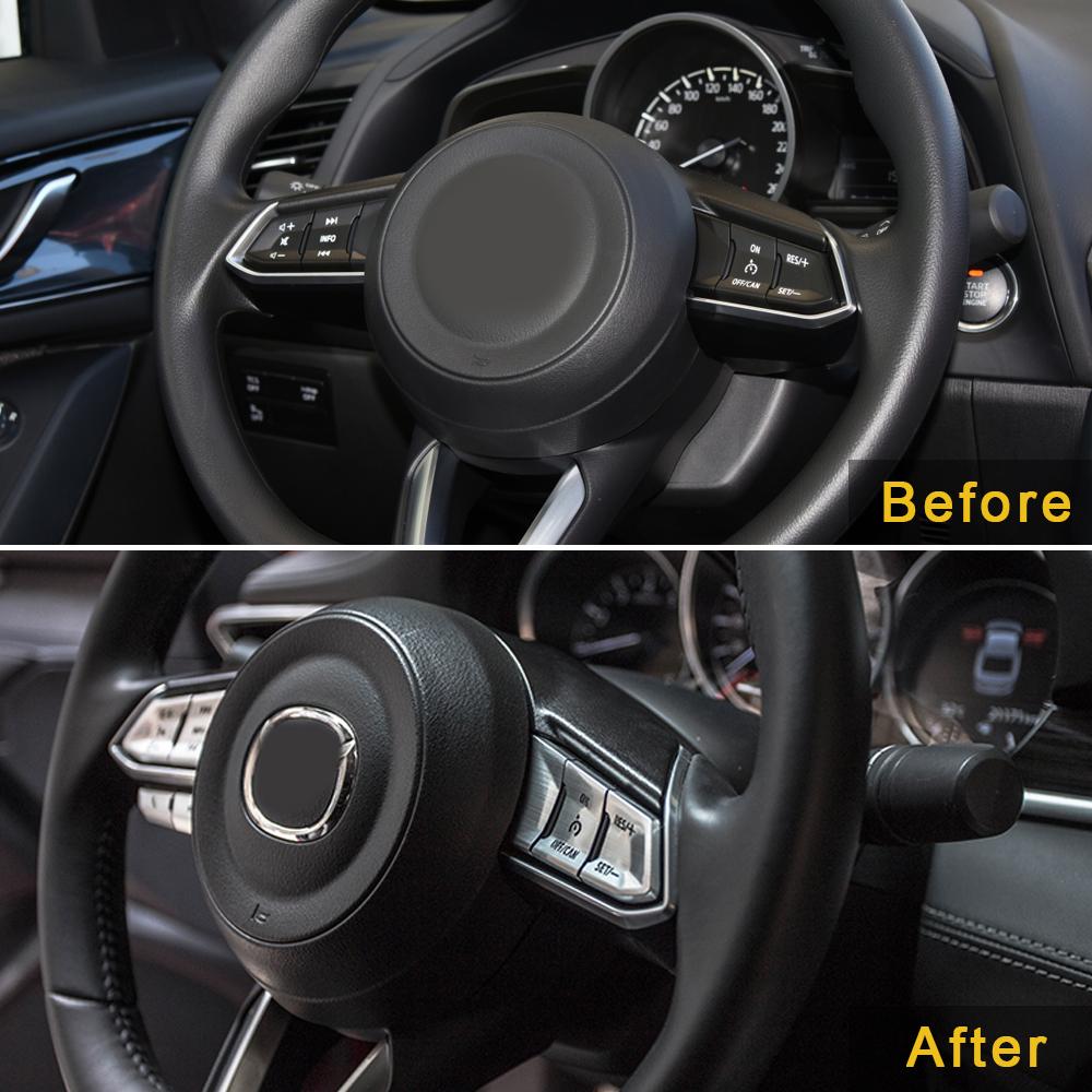 For Mazda 3 CX-4 CX-5 CX-8 Car Auto Accessories Aluminum Alloy Steering Wheel Button Cover Decorative Sticker Interior