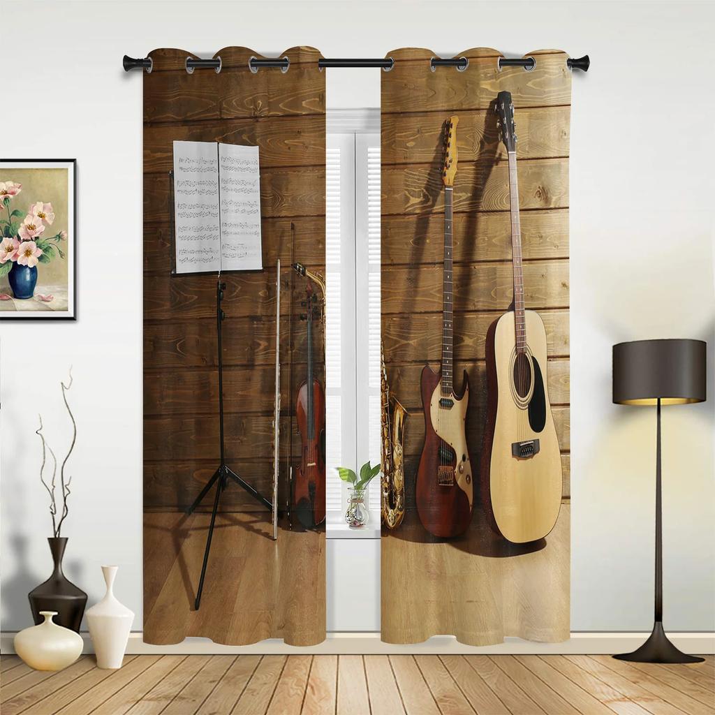 Tende Splash Art Colorate con Chitarra e Musica Rock per Camera da Letto, Soggiorno, Tende per Cucina, Stanza dei Bambini, Tenda per Finestra, Decorazione per la Casa