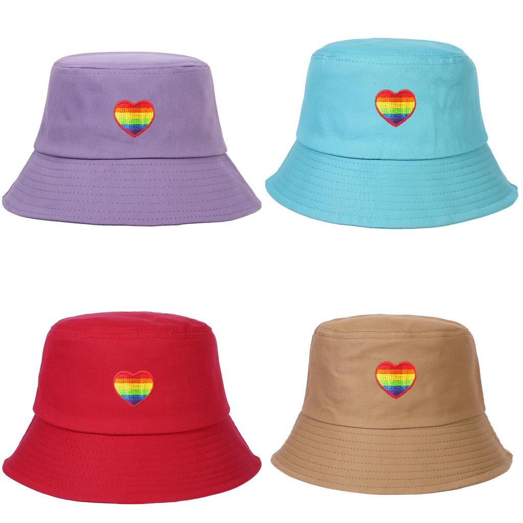 Regenbogen-Herz-Stickerei Fischerhut Mit Sonnenschutz Für Draußen Lässig Damen