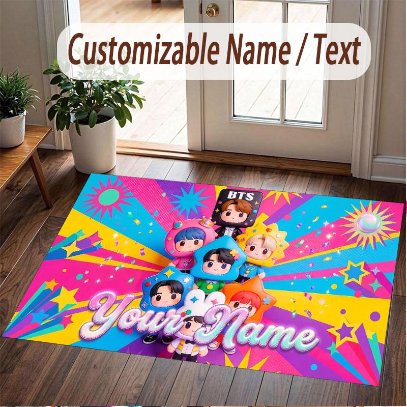 Custom Name Crystal Velvet Rug,BTS Comfortable Anti Slip Floor Mat For Room Decoration