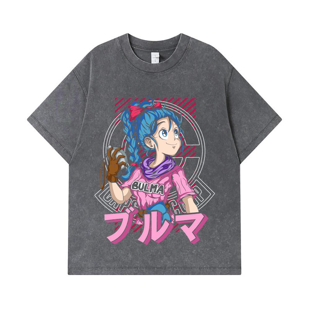 275 GSM Washed T-shirts 100% Cotton Dragon Ball V17 Bulma Print Unisex Heavy Cotton T Shirt