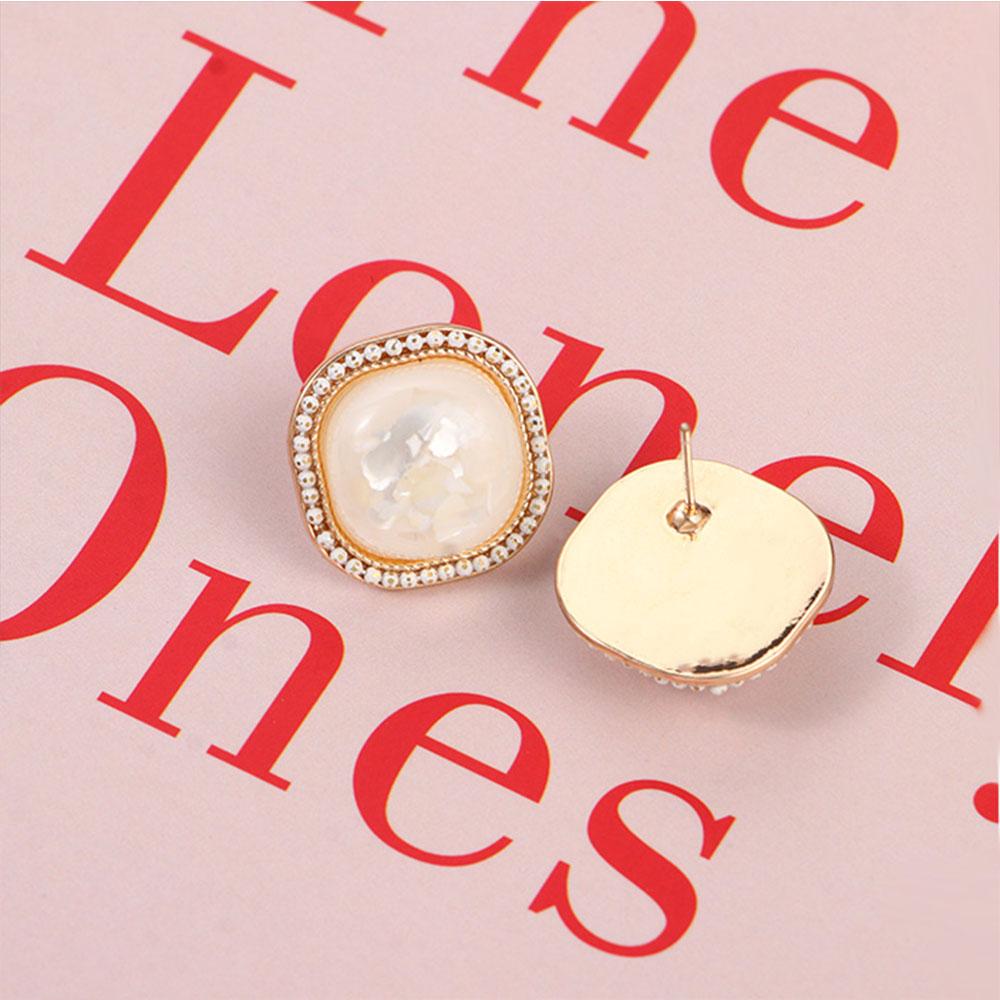 Party Temperament New S925 Needle Bling Jewelry Stud Earrings Geometric Square Shell