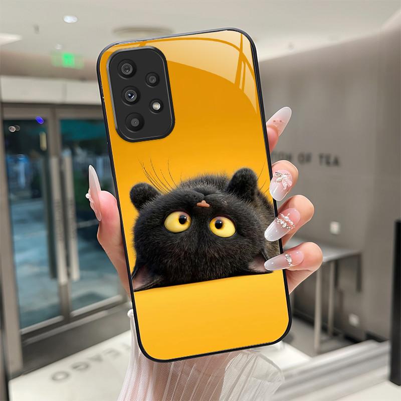 Süße Cartoon-Katzen Blumen Hülle Für Samsung Galaxy A52 A52S A72 4G 5G Gehärtetes Glas Handyhülle Schutzhülle Rückseite Hartschale