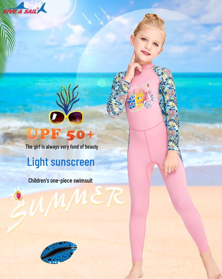 Children's Long Sleeve One-Piece Swimsuit - Sun Protection, Quick-Dry, Ideal for Snorkeling and Training.