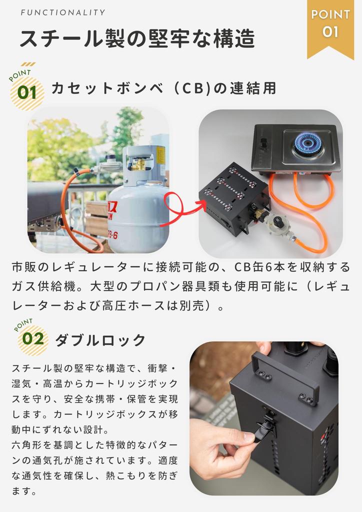 CAMPING MOON CB Can Gas Station, 6-Can Type, Simple Gas Supply Unit, LP Gas Regulator, Specifications BKZ63-Z55