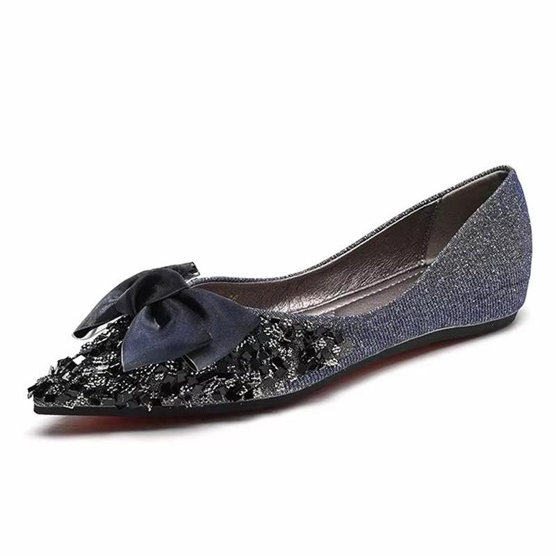 Fashion Spring Summer Shoes Women Flats Elegant Office Lady Shoes Pointed toe Brand Ladies Single Shoes Gold Blue Plus SIze 42 D291