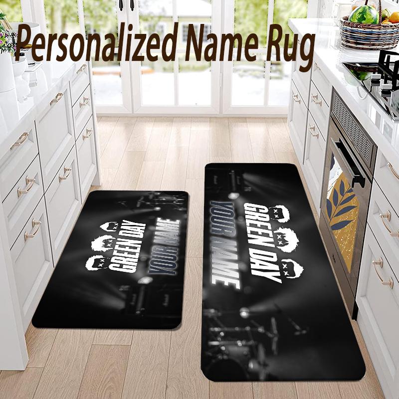 Custom Name Green Day Flannel Area Rug Kitchen Floor Mat Personalized Home Decoration