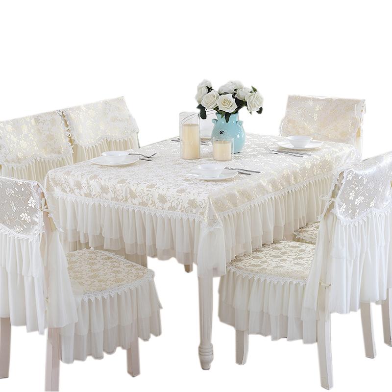 1PCS Weiße Spitze Tischdecken big saum Stickerei Abdeckung Handtuch Stuhl Abdeckung Hochzeit Esszimmer Stuhl Kissen Tisch Dekorieren