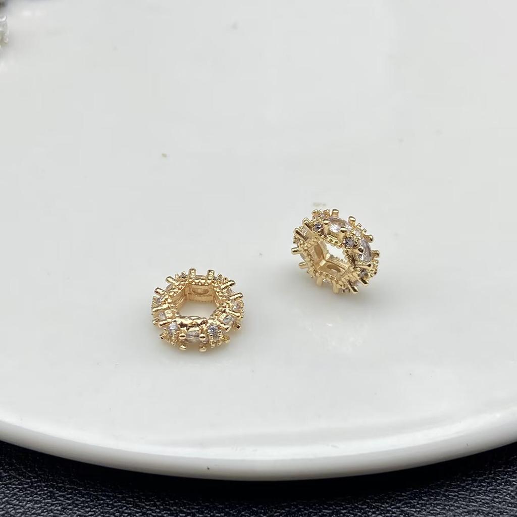 10mm Inlaid Zircon Wheel Spacer Beads for DIY Crystal Jewelry Making