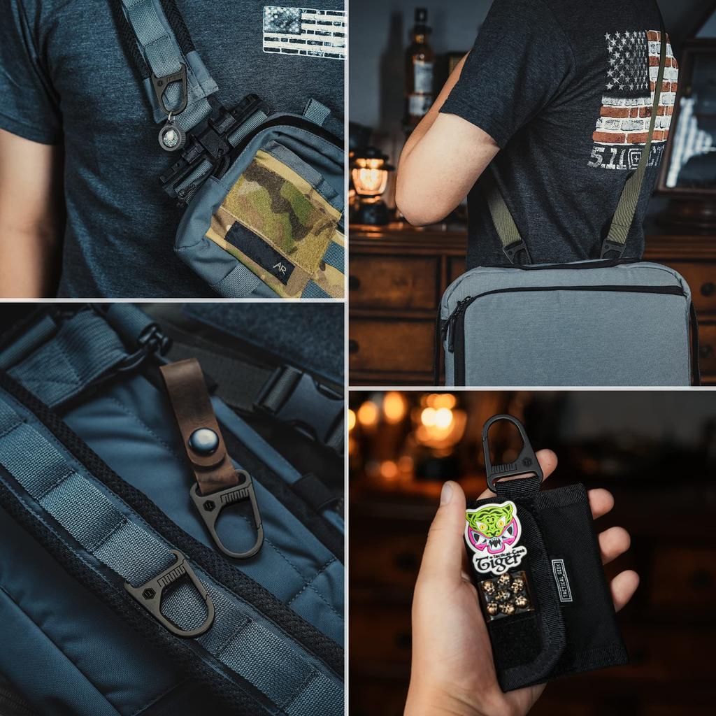 KeyUnity KB00BK Velcro Keychain with Titanium Key Holder with Tag Loop Ideal for Outdoor 2 Colors PVD Carabiner, Patch, & Panel, Camping, (KB00 Black)