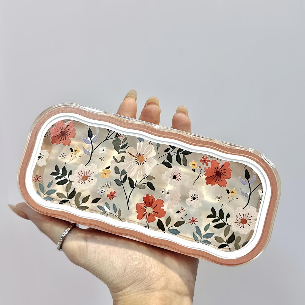 Full screen flower high-value glasses case, transparent, pressure resistant, portable, retro myopia glasses case