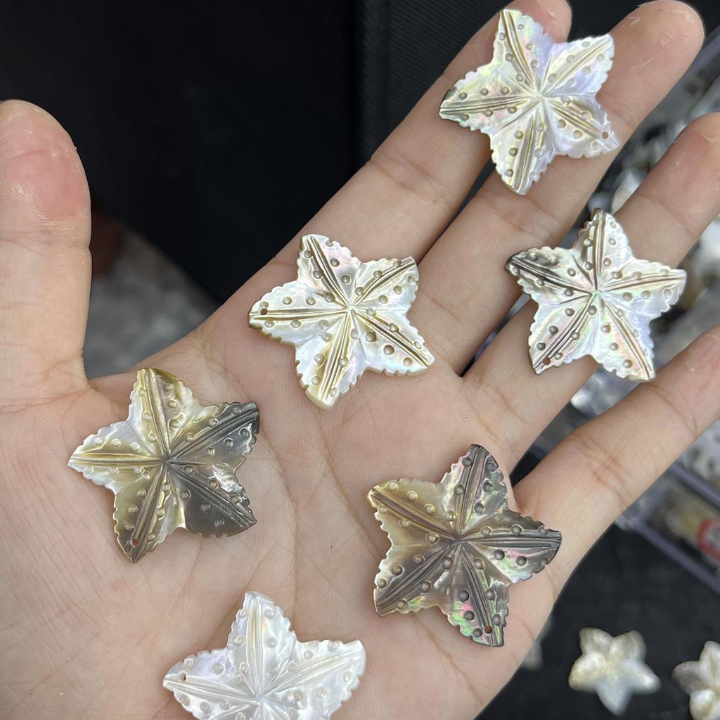1Pc, Natural Shell Pendants, Handcrafted Star Charms In Marine Style, 32×32mm, for DIY Necklace Accessories, Jewellery Making, Crafts for Men Women