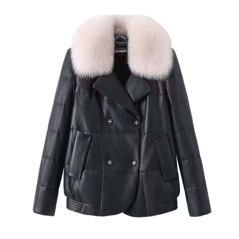 Haining leather jacket down cotton jacket women's short small winter clothing new Korean version fashion fur thickened leather jacket tide