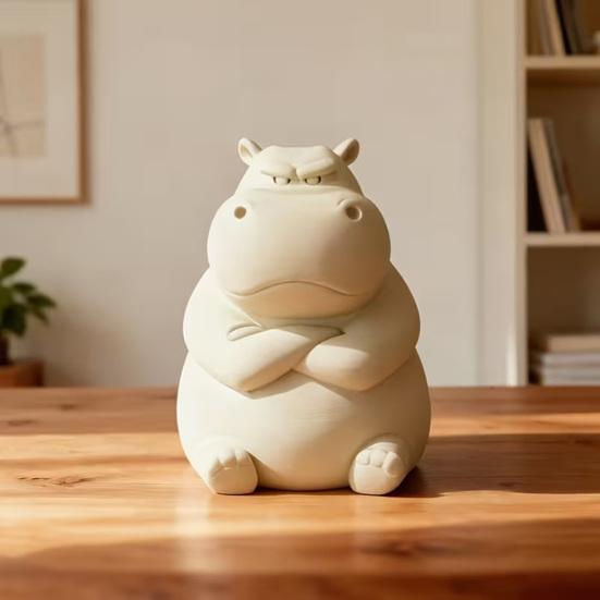 Hippo Figurine 3D Printed Cute Angry Hippopotamus Statue Collectible Animal Ornament for Home Office Desktop Car Decor