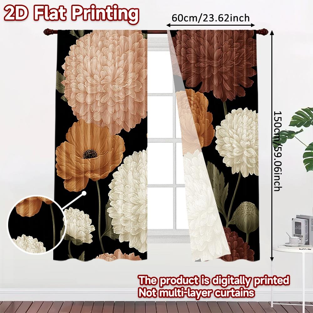 2D FLAT PRINTING 2pcs Curtains (Without Rod) Floral Elegance on Dark Background(1) New year Festival Fashion Curtains Fabric