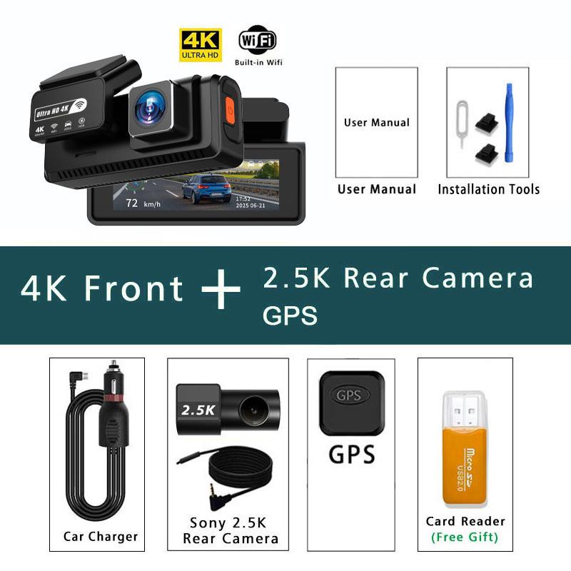 UHD 4K 2160P+2.5K ADAS Dash Cam Dual Lens ADAS WIFI GPS Mini Car DVR 2.5K Rear Camera Video Drive Recorder Dashcam Black Box