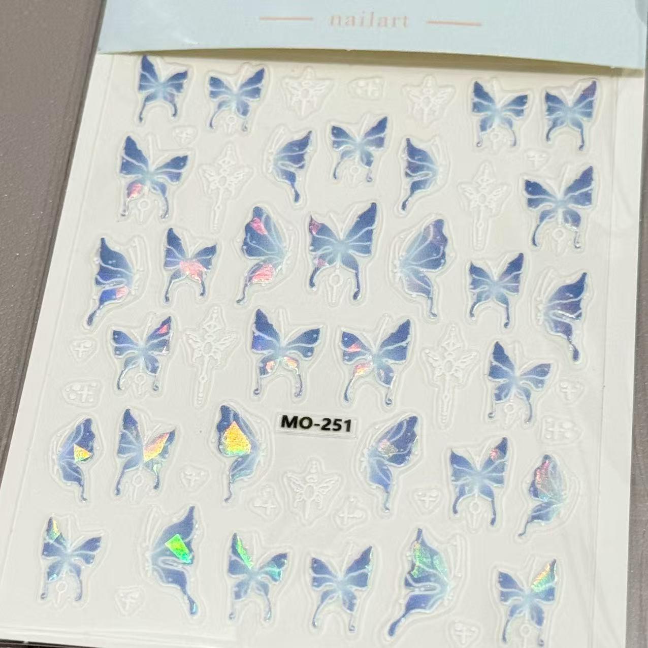 Premium Ice Blue Butterfly Nail Art Stickers with Tassels - Elegant & High-End Design