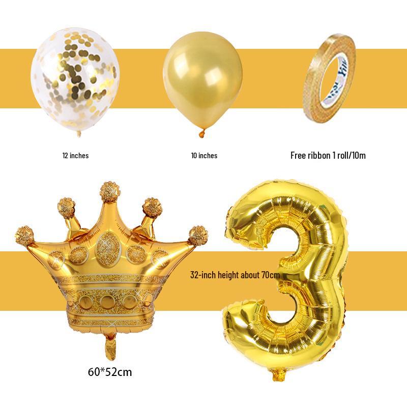 Children's First Birthday Gold Crown Foil Number Balloon Set Party Decorations