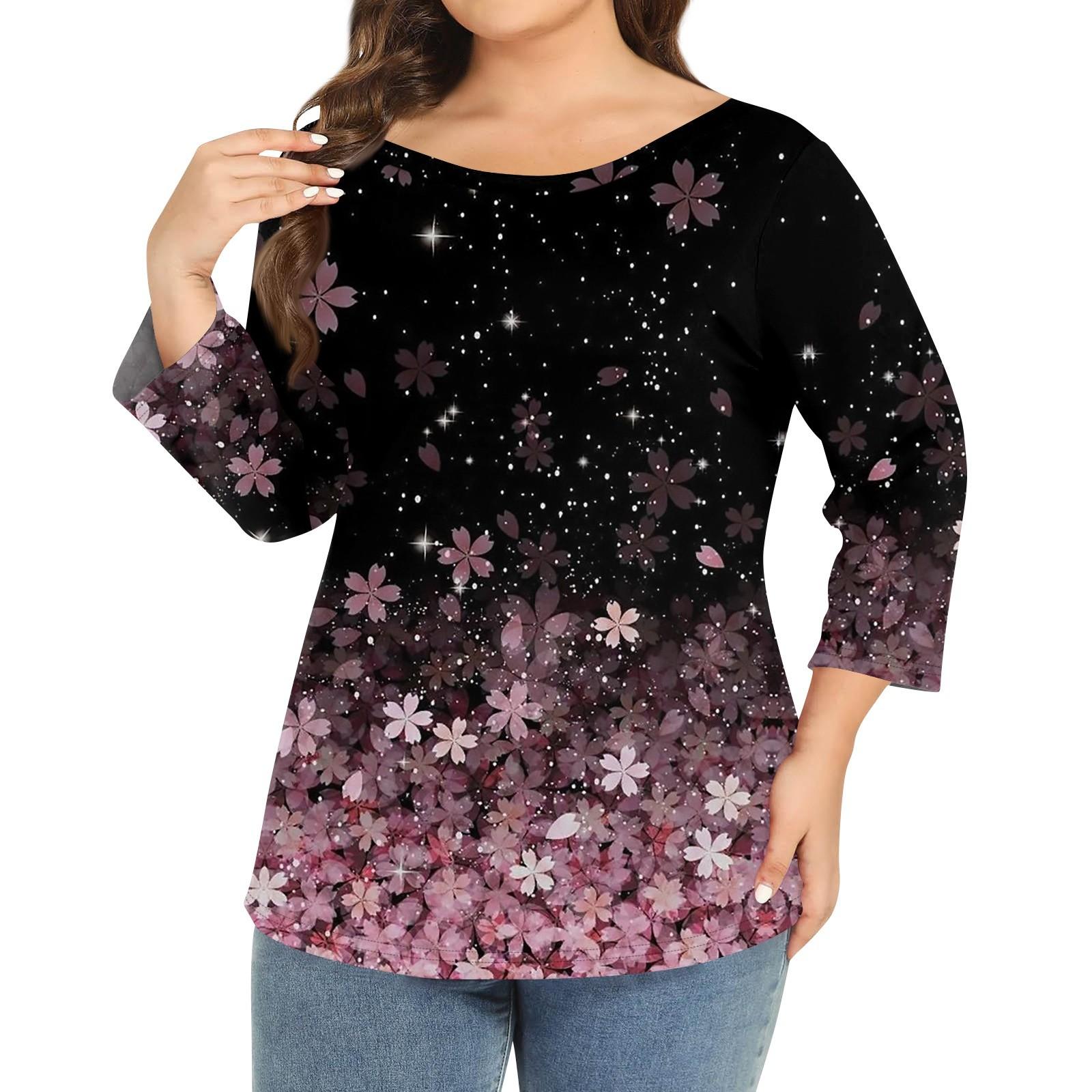 

Женский однотонный топ больших размеров с круглым вырезом и рукавами 3/4 XXXXL розовый