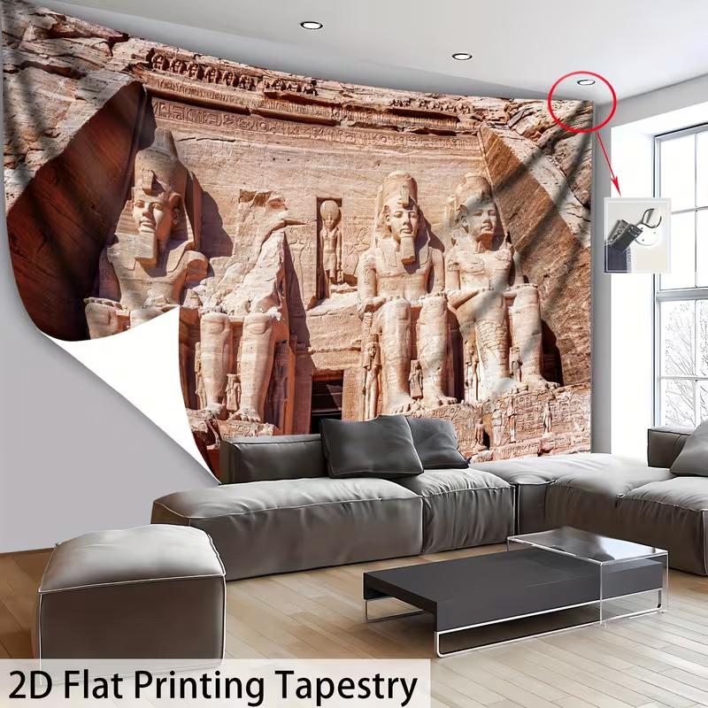 2D Abu Simbel Temple Tapestry, Ancient Egyptian Landmark Wall Decor 47.2x31.5inch/120*80cm