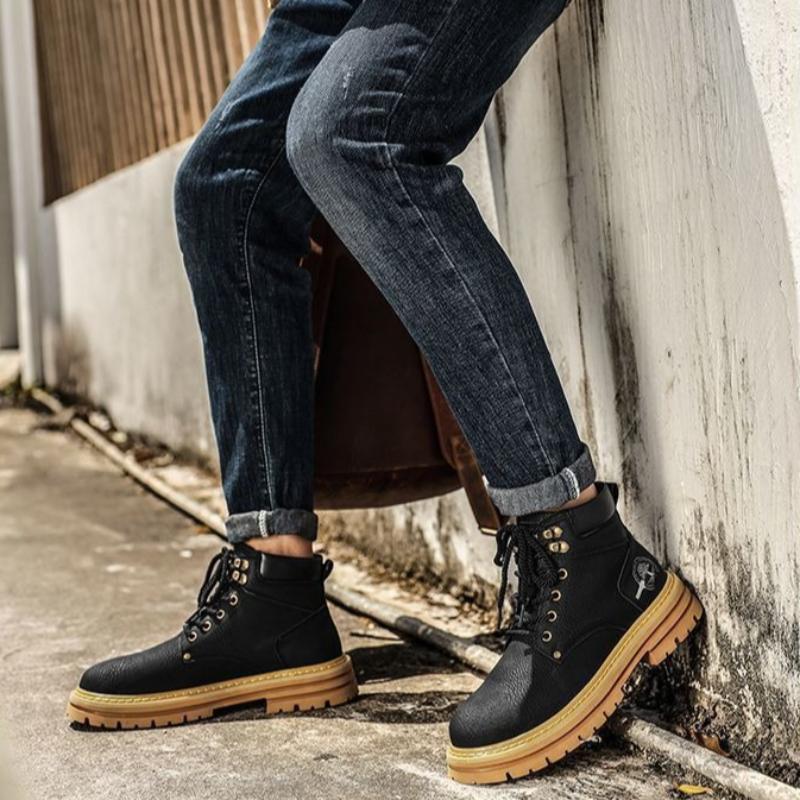 Fashion Vintage Men Pu Leather Boots Autumn Winter Waterproof Comfortable High Top Boot High Quality Wear-resistant Warm Casual Sneakers