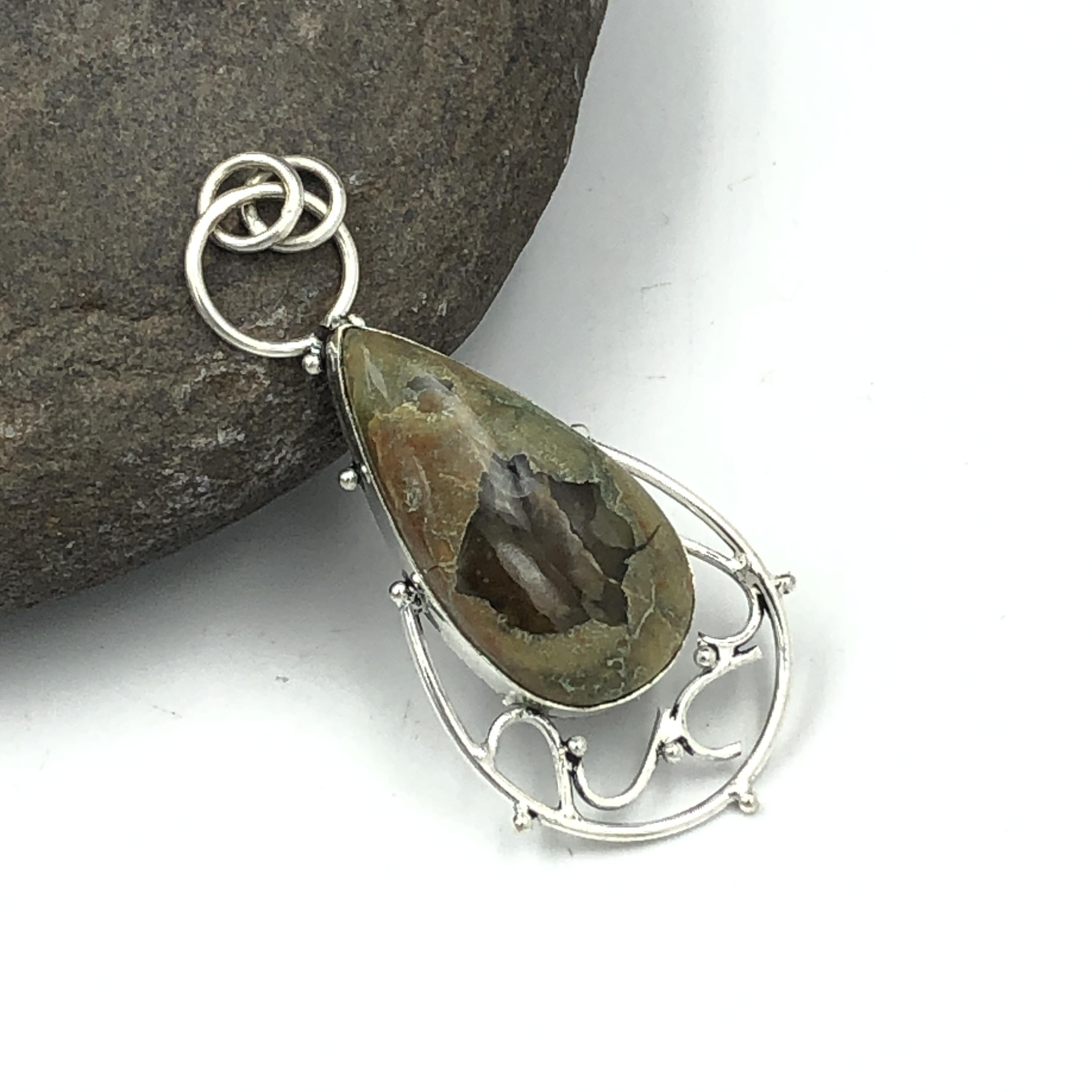 Натуральный Камень Яшма Тропического Леса Ювелирное Изделие из Стерлингового Серебра 925 Пробы Кулон 2.14  AJP-180