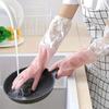 Durable Waterproof PVC Cleaning Gloves, Non-Slip Dishwashing Gloves with Floral Pattern