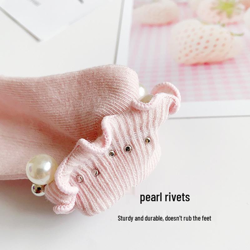 Bavlněné ponožky v korejském stylu v bonbónových barvách s perlami a krajkovými pruhy pro holčičky