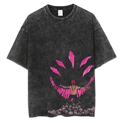 T-shirt Streetwear Stampata Anime Lavaggio Vintage Uomo Harajuku Stampa Grafica Manga Gojo Lavaggio Acido Top Maglietta Oversize