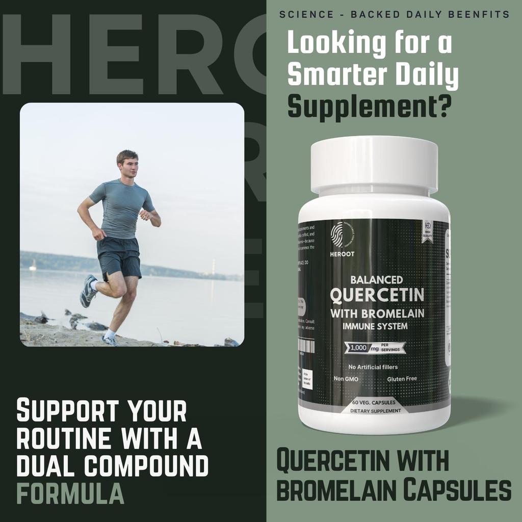 Heroot Quercetin with Bromelain Capsules 1000mg, 60 Vegetarian Capsules for Daily Wellness