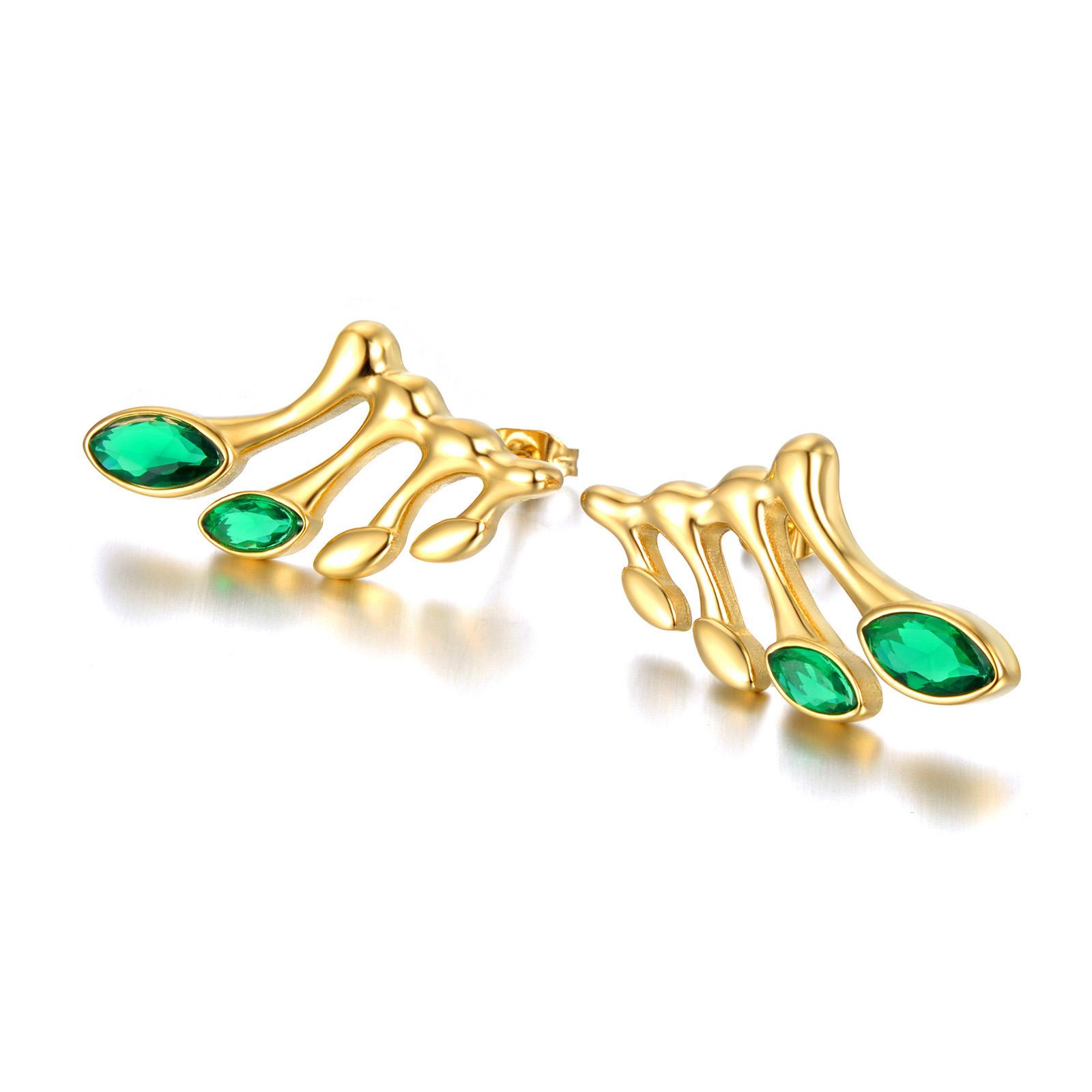 

Fashion Cubic Zirconia Crystal gel Wings Earrings Jewelry For Women Gold Plated Stainless Steel Wedding Earrings E22129 зелёный