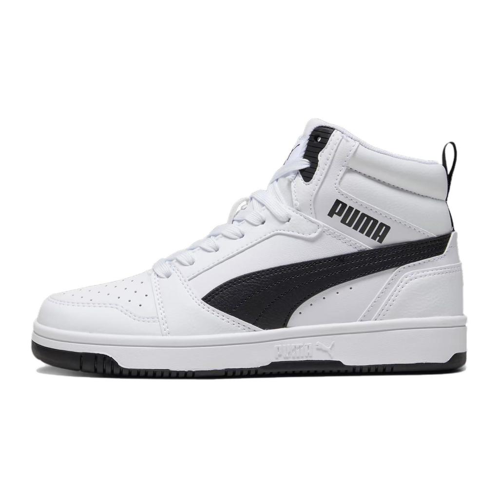 Puma Rebound V6 Mid Durable Shock Absorption Kids Skate Shoes Kids Skate Shoes White Black 393831-02