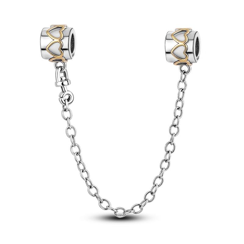 Sparkling Clear Silver Safety Chain 925 Silver Safety Chain Charm Beads Fit Bangle Bracelet DIY Jewelry