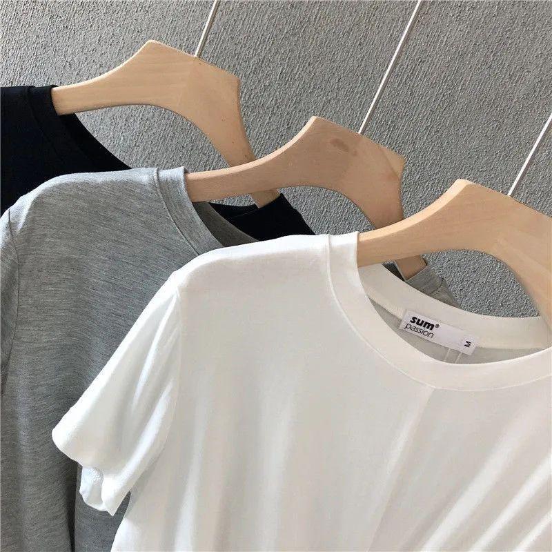 Damen Koreanischer Stil Geknotetes Bauchnabel-Freies Kurzarm Freizeit-T-Shirt