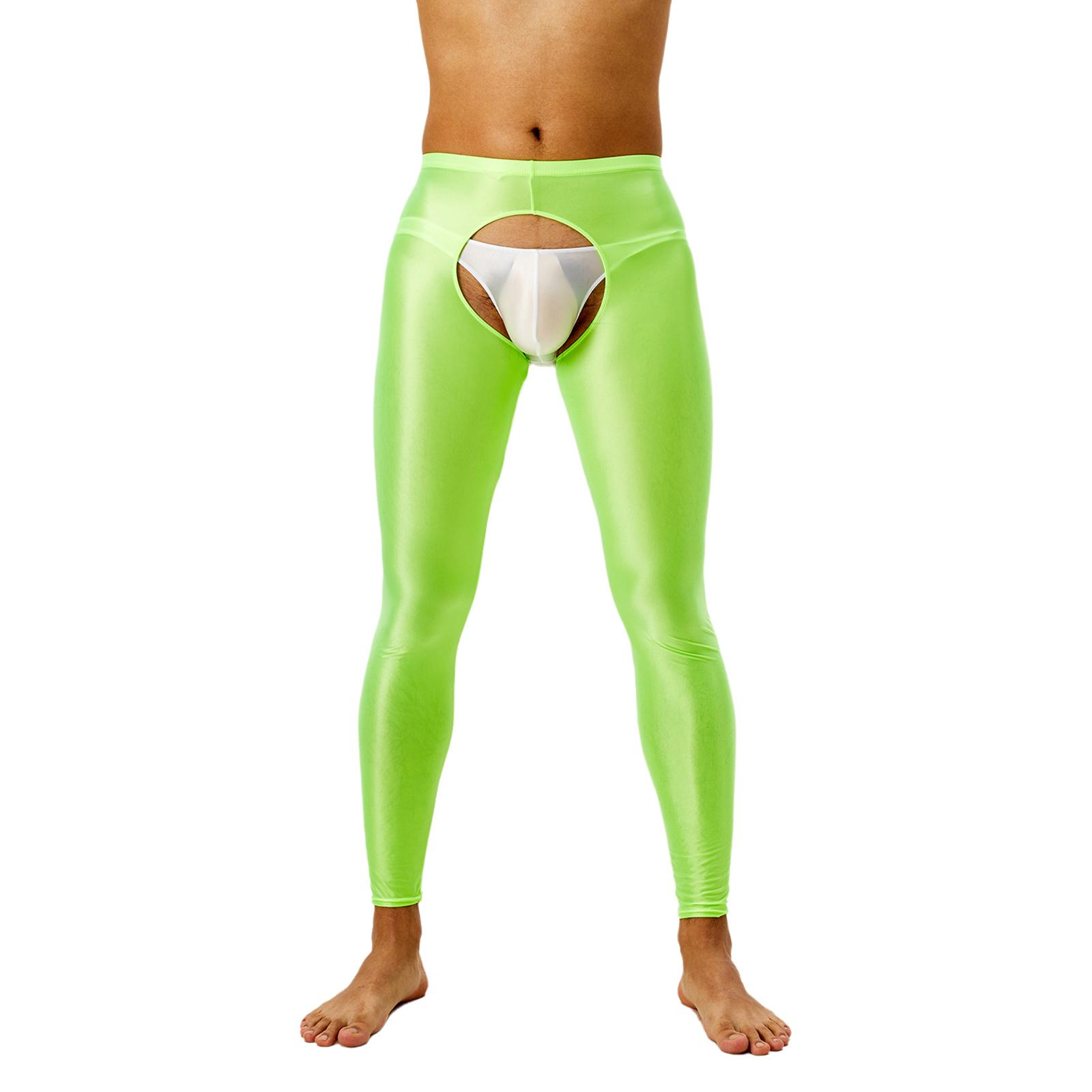 

Мужские компрессионные леггинсы с открытым шаговым швом из шелка, базовый слой, дышащие тренировочные леггинсы M флуоресцентный зеленый