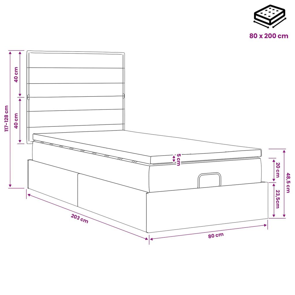 Ottoman Bed with Mattress and Headboard Taupe 80 x 200 cm Fabric