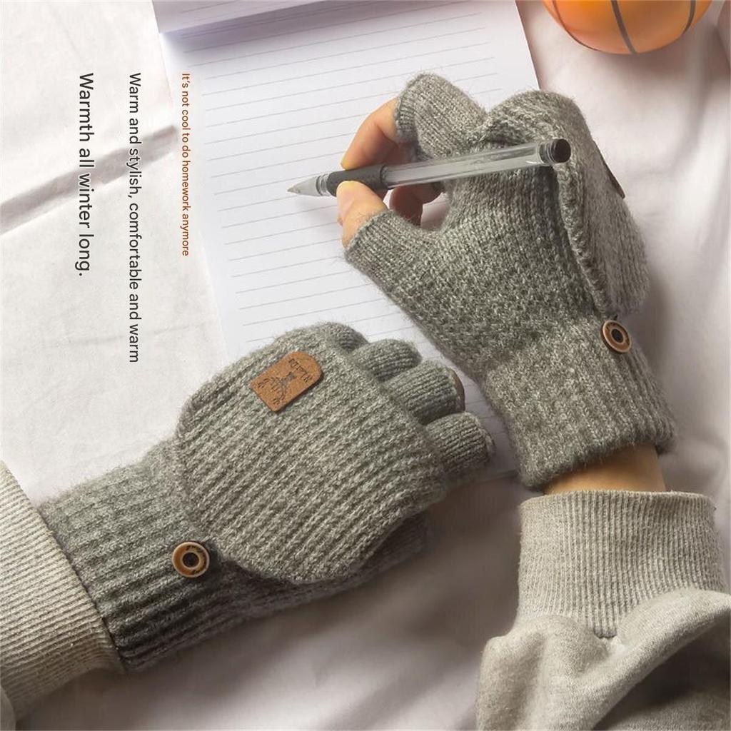 Knitted Fingerless Covered Gloves Autumn and Winter Thick Warm Touch Screen Gloves Men and Women Gloves Warm Half Finger Student
