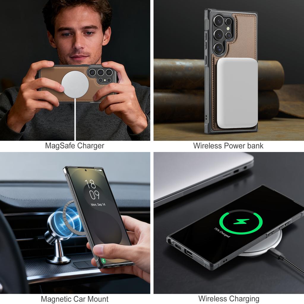 For Samsung Galaxy S26 Ultra Magnetic Case JEEHOOD J10 Leather Back Phone Cover with Detachable Card Holder Kickstand