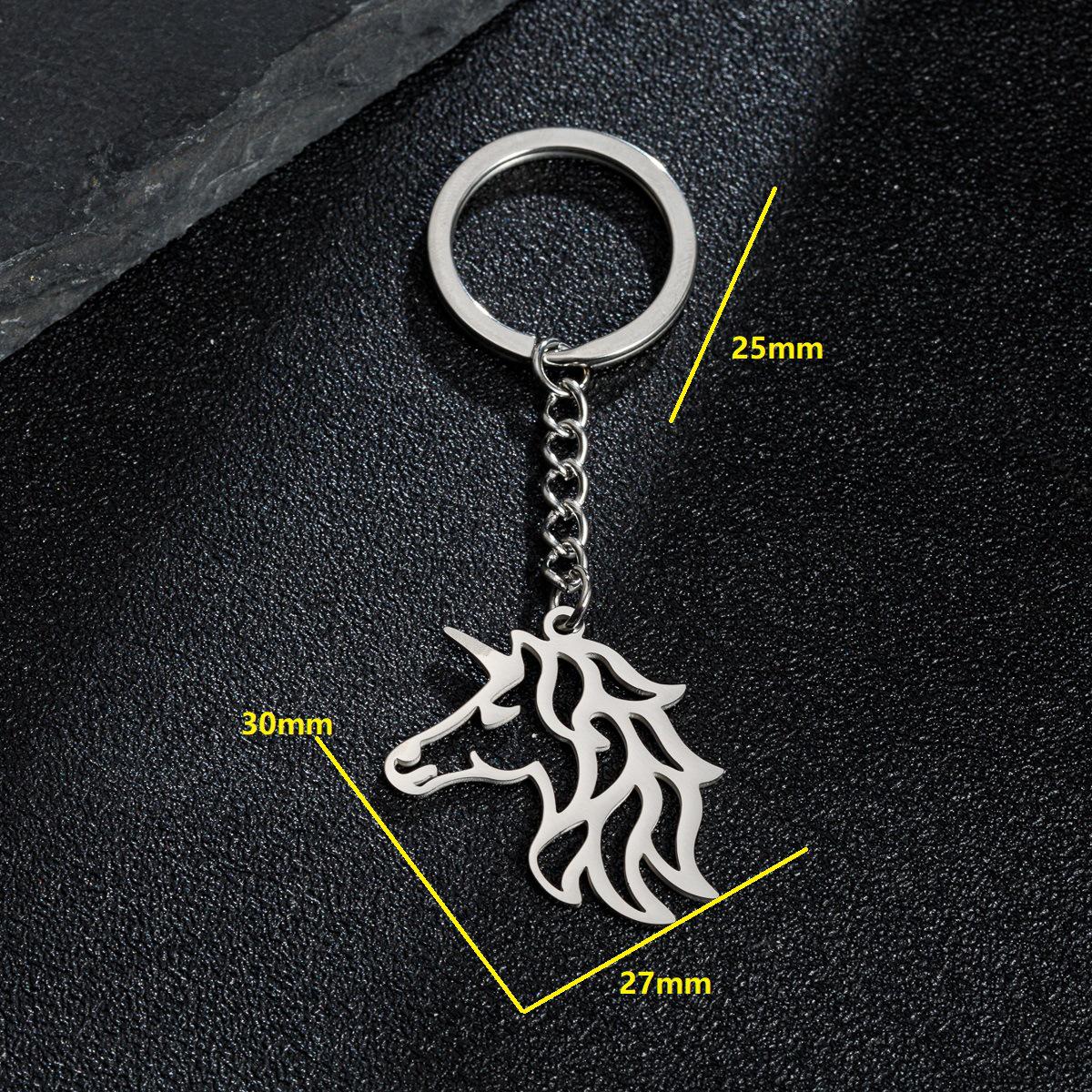 Stainless Steel Unicorn and Small Animal Cutout Keychain Pendant стальной