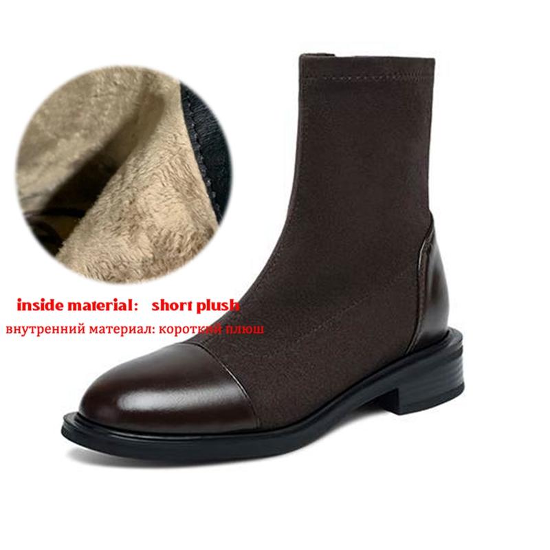 Krazing Po microfiber Flock Winter Round Toe Size 33 Chelsea Boots Size 43 Zipper Fashion Low Heels Stretch Ankle Boots