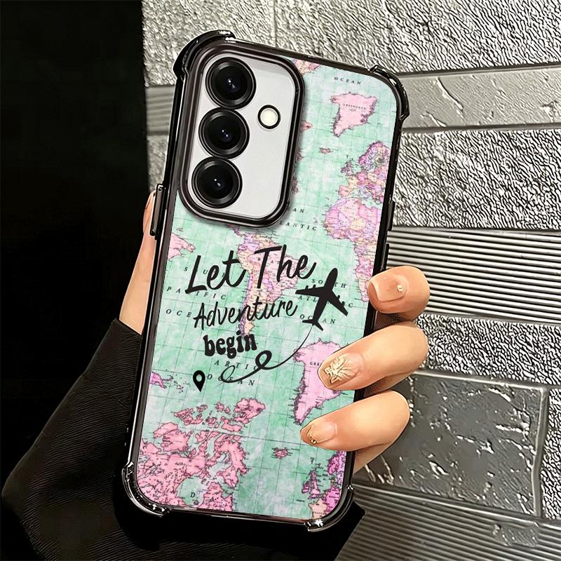 Travel Map Artistic Pattern Plating Phone Case For Samsung A17 A07 A37 A57 A16 A56 A15 A55 A14 A54 A13 A53 A26 A36 A25 A35 A24 A