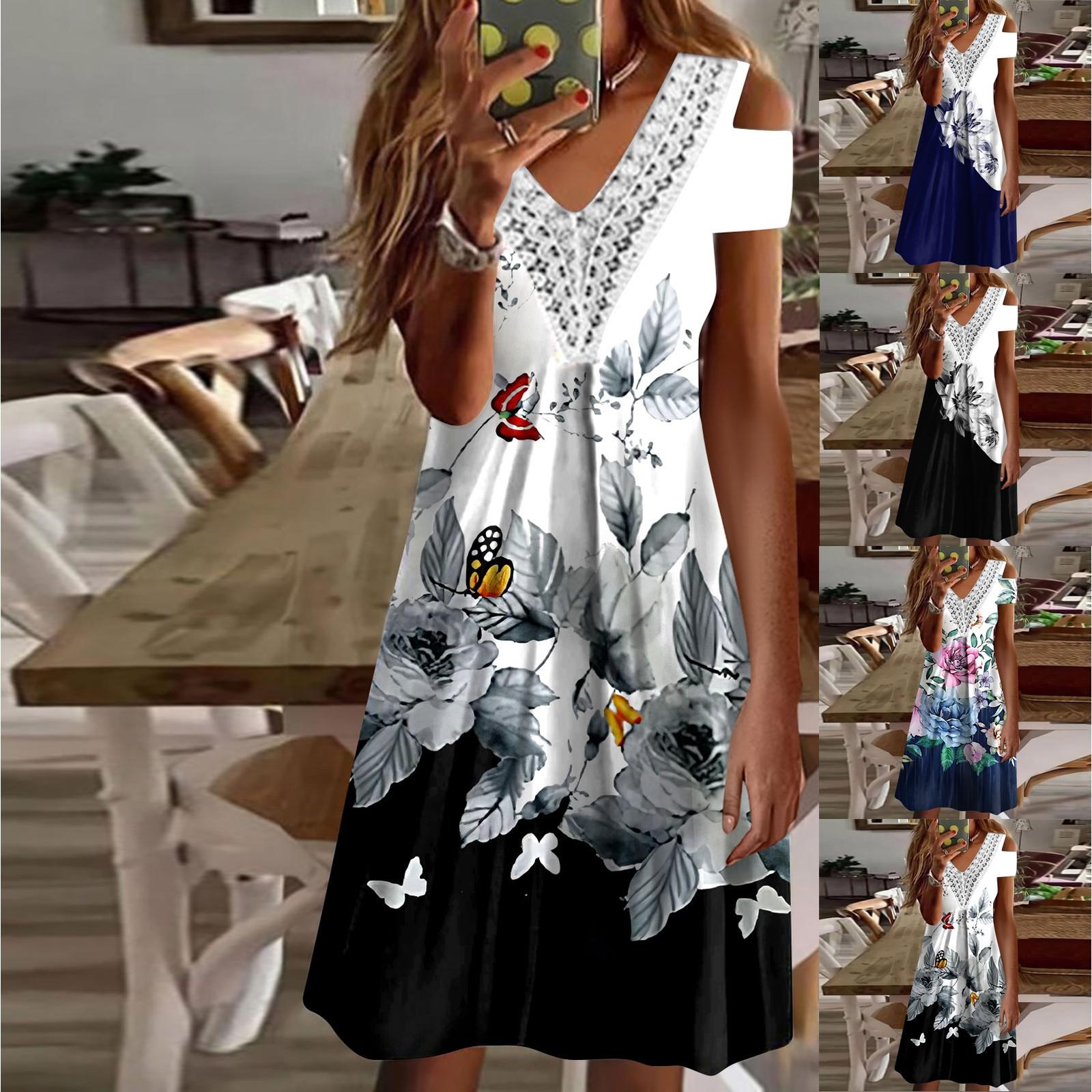 

Женское кружевное платье с короткими рукавами из искусственного хлопка с принтом XL белый