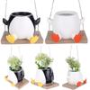 Swing Flower Planter Resin Flowerpot Container Creative Wall Hanging Gnome Penguin Planter with Twine IndoorOutdoor Garden Decor