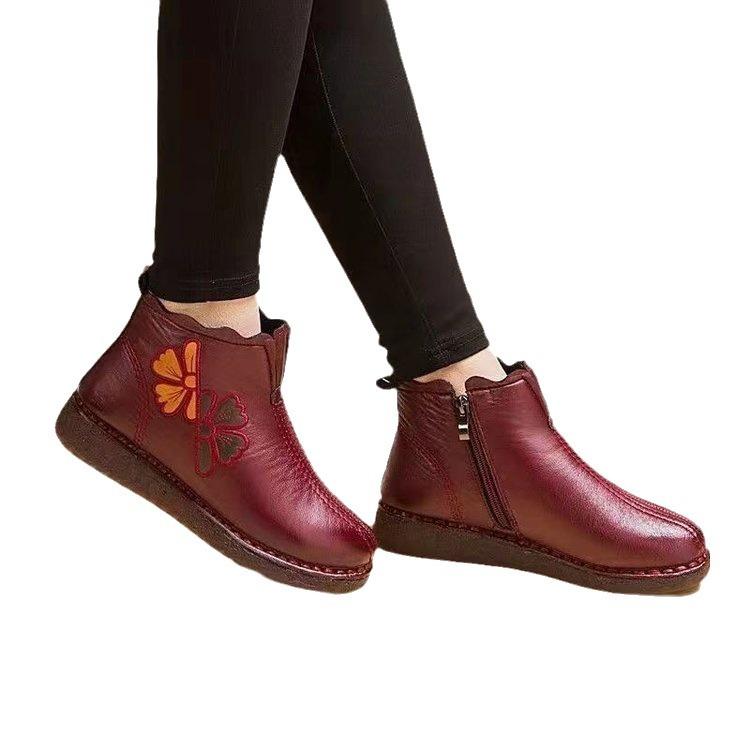 Women's shoes winter new patent leather low heel flat bottom non-slip piled thickened warm snow cotton shoes