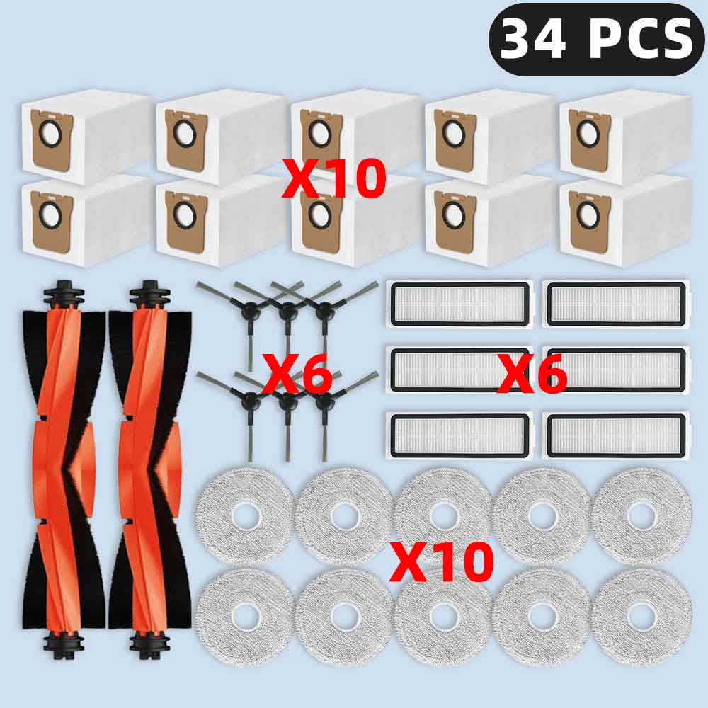 Kompatybilny z robotem sprzątającym Xiaomi X20 Pro / X20 Max / D102GL / D109GL Części zamienne Główna szczotka boczna Filtr Hepa Nakładka do mopa Worek na kurz