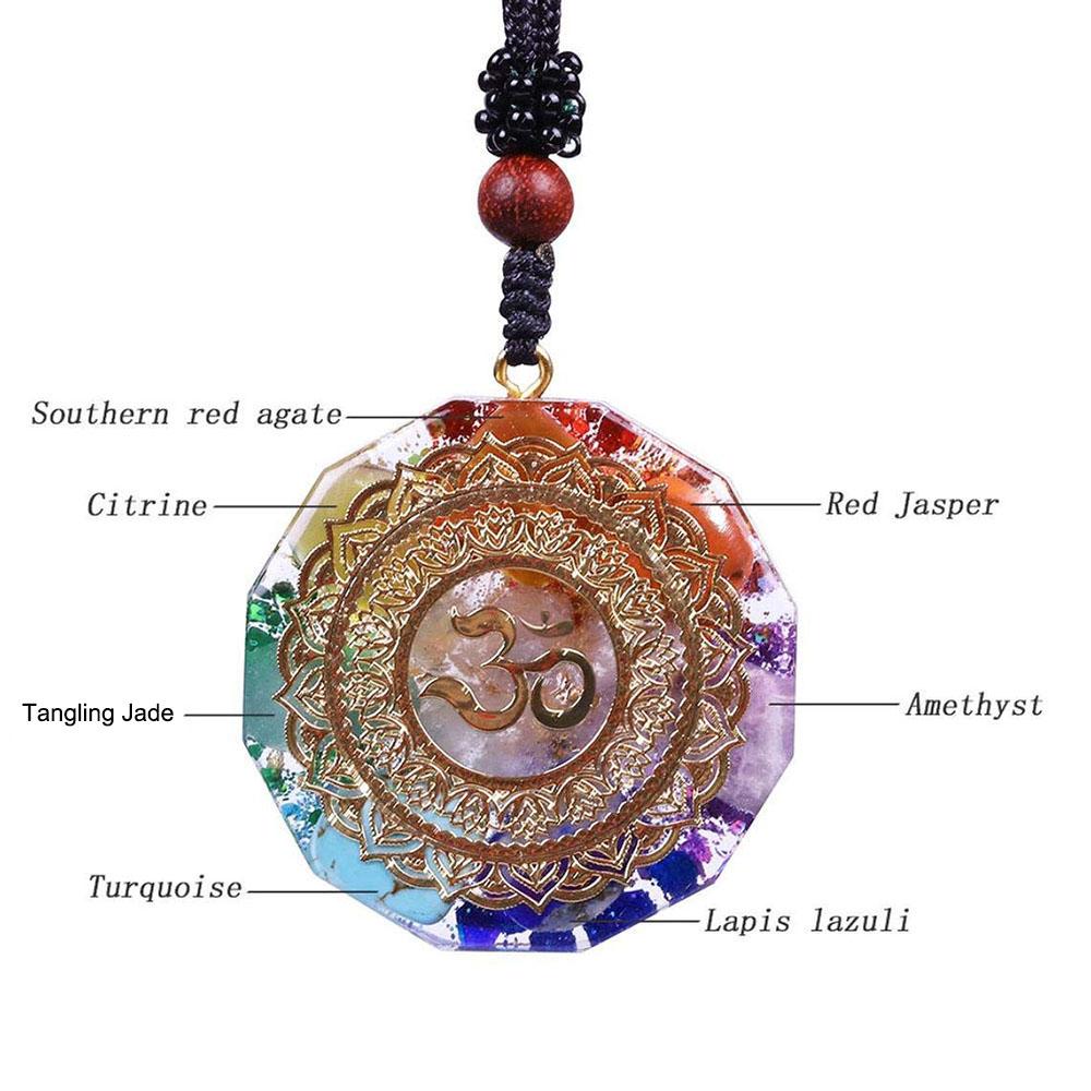 Natural 7 Chakra Orgonite Energy Om Symbol Crystal Pendant for Reiki Healing Stone Handmade Relaxation Meditation Yoga Jewelry