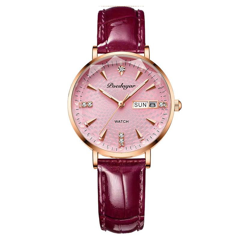 POEDAGAR Exquisite Ladies Watch Luxury Fashion Ultra-thin Leather Belt Waterproof Luminous Quartz Women Wristwatch Female Clocks розовый/розового золота