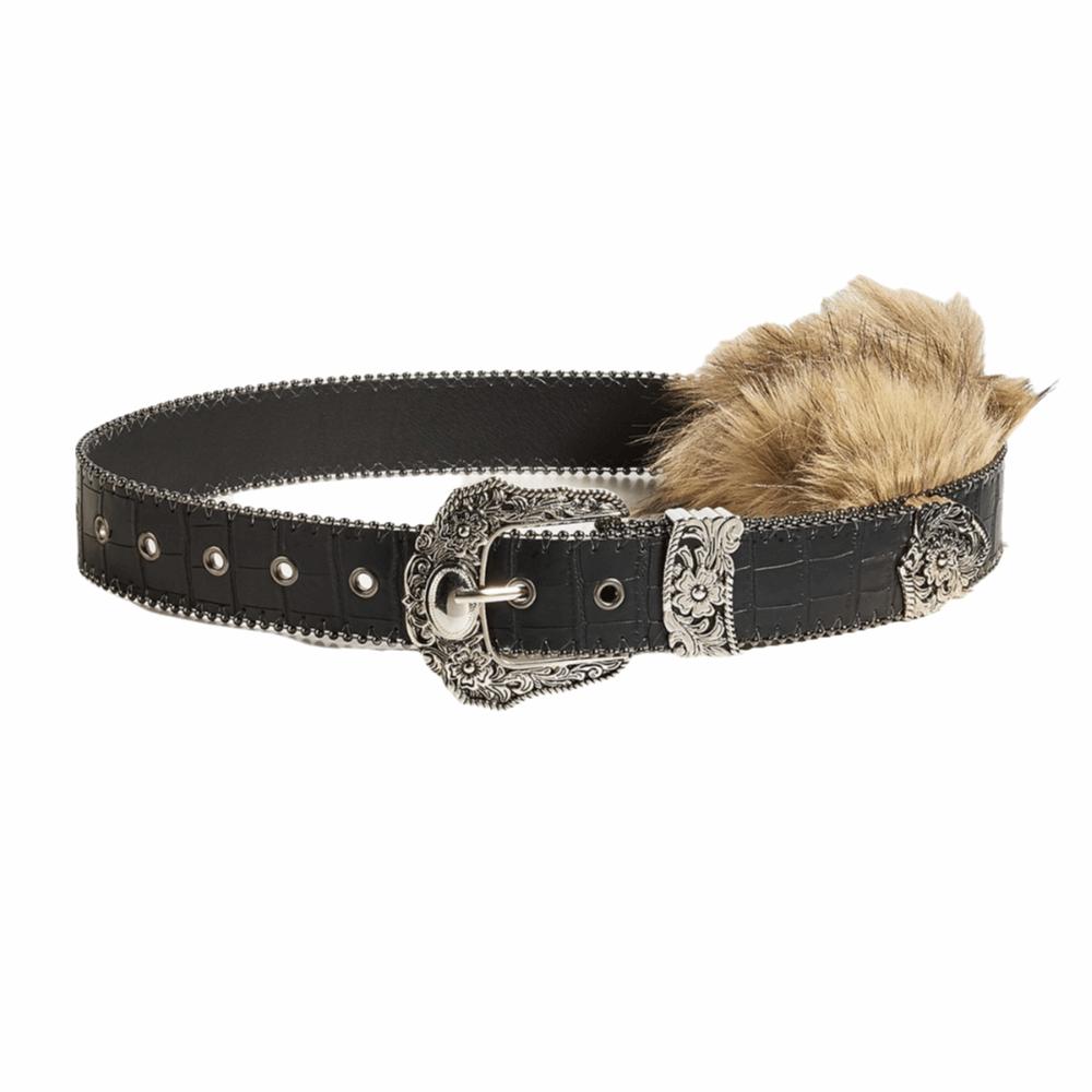 Wide Punk Style Belt Rivet Y2K Waistband Vintage Leather Fur Belt Pants Accessories
