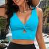 Stilvolles Badeshirt Saisonale Wassersportbekleidung Einfarbiges kurzes Oberteil Verdrehte Vorderseite Atmungsaktives Gewebe für Damen